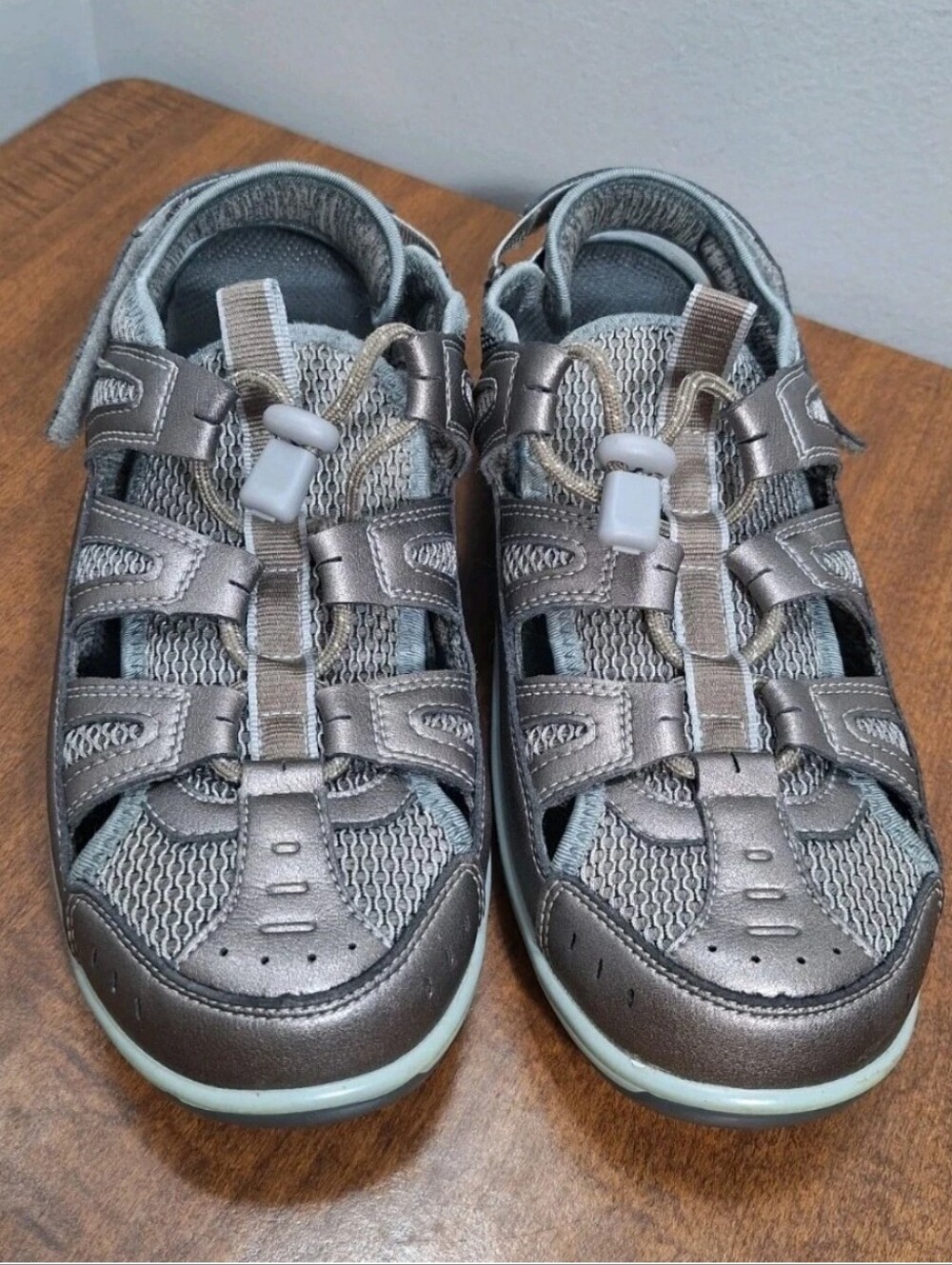 Orthofeet Verona Orthotic Comfort Fisherman Sandals Gray Leather Wms 9 X-Wide